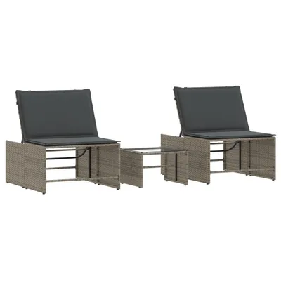 Image de vidaXL Bains de soleil 2 pcs. avec table Gris Poly Rattan