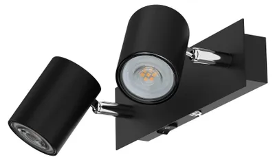 Image de ledscom.de, applique murale WAIKA, à deux lumières, avec interrupteur, finition noire mate, comprenant deux ampoules LED GU10 de 510 lumens, lumière blanc chaud