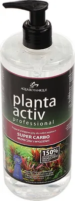 A clear, well-lit product shot of a bottle with a pump dispenser, featuring a label with product information and imagery of aquatic plants.
