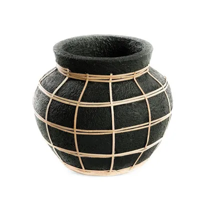 Image de Bazar Bizar Vase terre cuite et rotin noir et marron 25x25x19cm