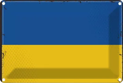 Produktbild von vianmo Blechschild 20x30 cm Ukraine Flagge Fahne Wappen