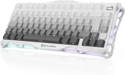 Imagen del producto de Teclado mecánico para juegos GravaStar Mercury K1, 75%, distribución QWERTZ (alemán), exoesqueleto de magnesio, sistema de teclas intercambiables, montaje con juntas, iluminación RGB, tri-modo (USB-C/Bluetooth/2.4G)