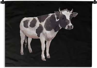 Produktbild von MuchoWow® Wandteppich Wandbehang Kuh - Hochformat - Schwarz 120x90 cm Tapisserie Dekoration Wandtuch - Wohnen - Aufhänger für die Wand
