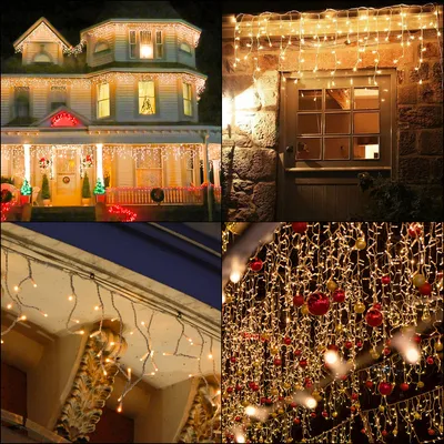 Immagine prodotto di Jopassy LED pioggia di ghiaccio catena luminosa 200 LED 10m bianco caldo Natale ghiacciolo pioggia di ghiaccio catena esterna