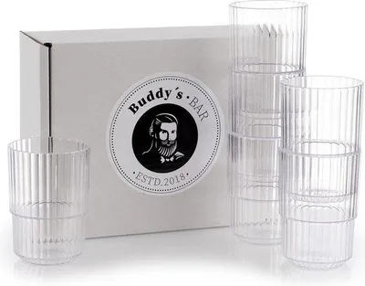 Productafbeelding van Unyqoos® set van 6 Tritan drinkbekers, 220 ml, BPA-vrij, stapelbaar, onbreekbaar, herbruikbaar, vaatwasmachinebestendig, 8,5 x 8,5 x 8 cm