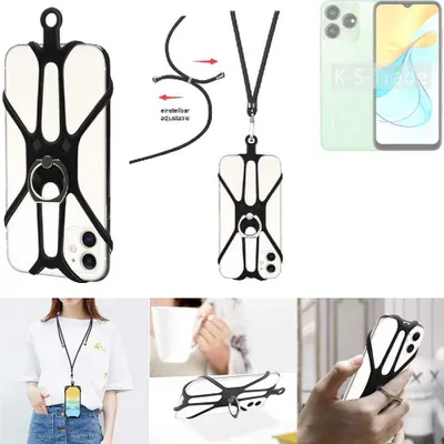 Produktbild von K-S-Trade 3in1 Handykette Handyband Handykordel Halsband Smartphone-Ring Handy-Ring kompatibel mit ZTE Axon 50 Lite Fingerhalterung Handyring