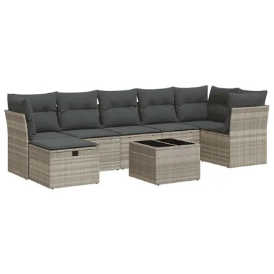 Immagine prodotto di vidaXL Set di divani da giardino 8 pezzi con cuscini in rattan grigio chiaro
