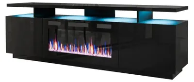 Zdjęcie produktu dla Szafka RTV EVA z kominkiem elektrycznym 180x40x52 cm czarny/czarny połysk