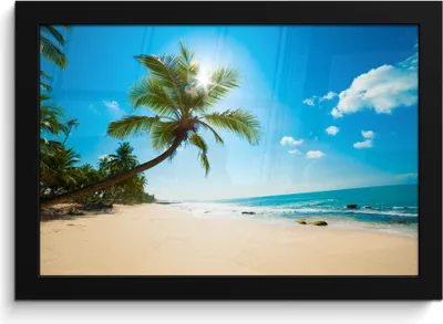 Produktbild von MuchoWow® MuchoWow® Gerahmtes Poster Strand - Meer - Sonne - Palme 30x20 cm - Poster mit zchwarzem Bilderrahmen - Kunstdruck - Bild-Poster