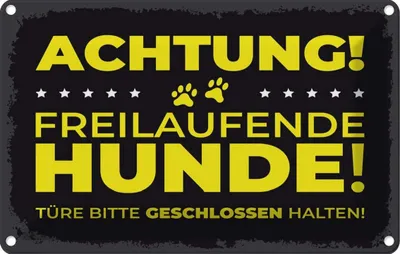 Produktbild von vianmo Blechschild 12x18 cm Hund Achtung freilaufende Hunde Spruch Zitat