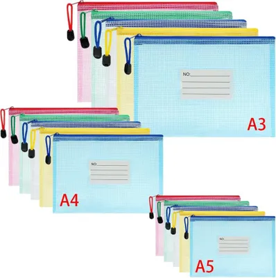 Produktbild von Dokumententasche mit Reißverschluss, Mesh Beutel mit Reißverschluss Datei Zipper Tasche Reißverschlusstaschen A3+A4+A5-15 Stück (Etikett)