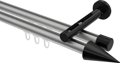 Produktbild von Interdeco Innenlaufstange / Gardinenstange mit Innenlauf Silbergrau / Schwarz, Typ Siteno Savio (Kegel), 20 mm Ø 2-läufig, 520 cm