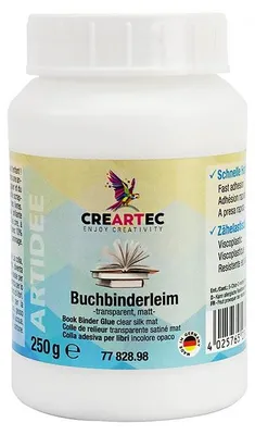 A white plastic bottle of glue with a label.