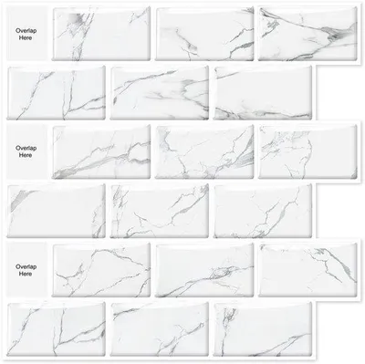 Produktbild von 24Supply Klebefliesen – 10 Stück – Glänzend – Weißer Marmor – 30,5 x 30,5 cm