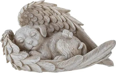 Hunde-Gedenkstein, schlafender Welpe mit Engelsflügeln, 11x4x7,5 cm