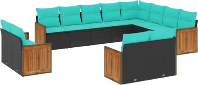 Produktbild von 12-teiliges Gartensofa-Set mit Kissen, schwarzes Polyrattan