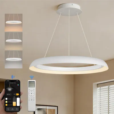 Produktbild von doporro Moderne LED Pendelleuchte – 60cm Dimmbare Esszimmerlampe hängend mit App & Fernbedienung, 3000–6000K, CRI≥95, höhenverstellbar, Luvina04, Sandweiß