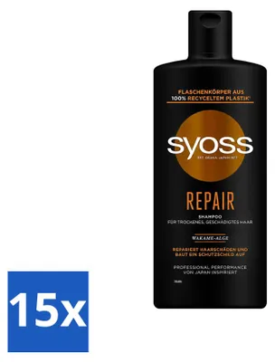 Productafbeelding van 15 x Syoss Repair Shampoo - voor beschadigd en breekbaar haar - 440 ml - Voordeelverpakking - 15 stuks