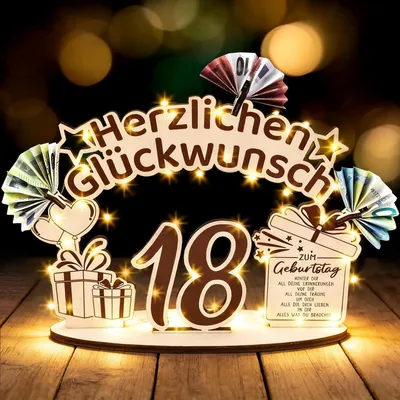 Produktbild von Holzgeschenk 18. Geburtstag, mit Geburtstagskarte, 1 Stück, für Geldgeschenk