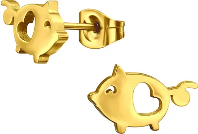 Produktbild von Ohrringe Ohrstecker 316L Chirurgenstahl Schwein mit Herz in verschiedenen Farben Farbe - Goldfarben