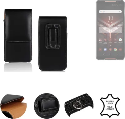 Produktbild von K-S-Trade Holster Gürteltasche Handy Hülle Schutzhülle kompatibel mit Asus ROG Phone 2 Handyhülle Leder schwarz, 1x