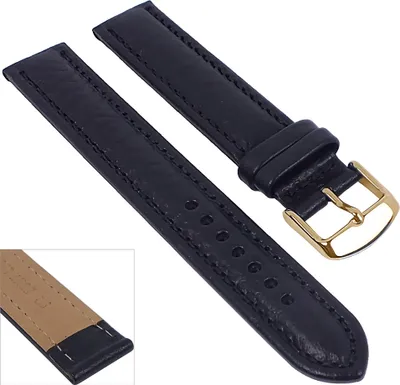 Produktbild von Minott Uhrenarmband XL Schrumpfleder schwarz mit Naht 29687, Stegbreite:20mm, Schließe:Gelbgolden