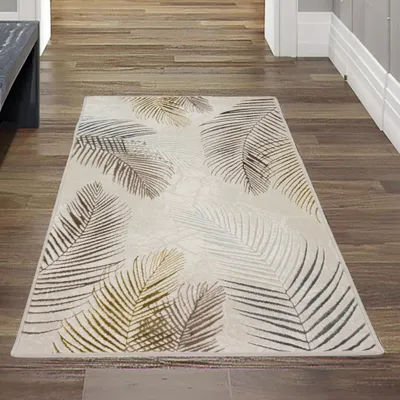 Zdjęcie produktu dla Designerski dywan z gałązkami palmowymi w kolorze złotym Rozmiar - 80 x 150 cm