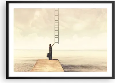 Produktbild von Gerahmtes Poster - Schwarzer Rahmen - Symbol Frau Leiter - 70x50 cm - Wand Bild - Wanddeko - Wandbilder - Kunstposter - Wandposter - Bilderrahmen - Bilder - Kunstdruck - Wandbild - P2BAA70x50-4339