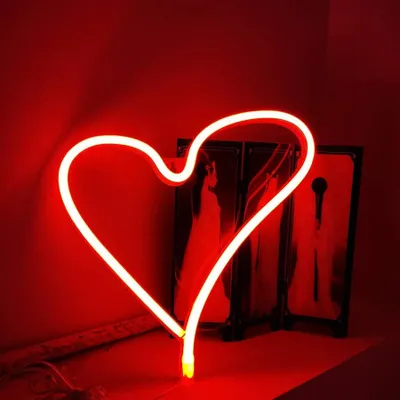 Obrázek produktu pro NEONOVÉ LED světlo, dekorativní světlo na baterie USB, červené srdce, cca 30 x 30 cm