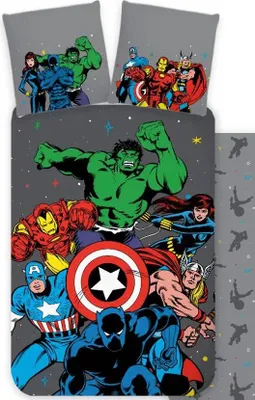 Produktbild von Marvel Avengers Bettbezug Team grau - 140 x 200 cm - 70 x 90 cm