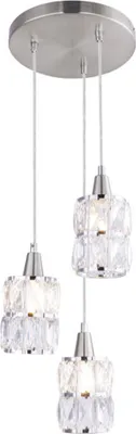 Produktbild von Globo Lighting Hängeleuchte Metall Nickel matt, Glaskristalle klar, Kabel PVC Transparent, ø: 250mm, H: 1200mm, exkl. 3x E14 40W 230V