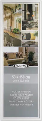 A collage of interior design images and product information for a poster frame.