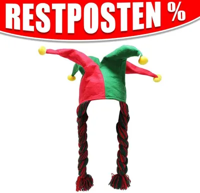 Produktbild von Narrenkappe aus Filz mit Zöpfen, 70cm