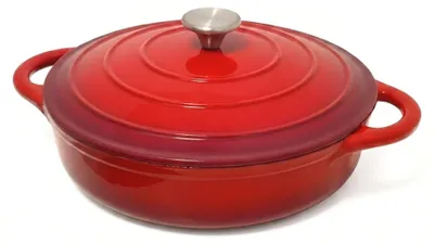 Produktbild von osoltus Gusseisen Bauernpfanne m. Deckel Topf 28cm Emaille rot