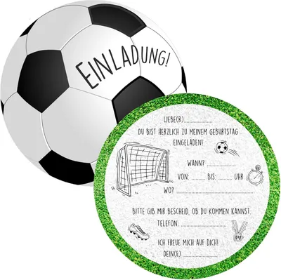 Produktbild von Fußball-Einladungskarten für Kindergeburtstage (15 cm) - Set mit 15 Stück - Coole Fußball-Einladungen für Kindergeburtstage