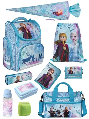 Produktbild von Mädchen Schulranzen 1. Klasse in Türkis-Blau mit Disney Eiskönigin Motiv 10tlg. Frozen Schultasche mit Sporttasche und Schultüte / Zuckertüte