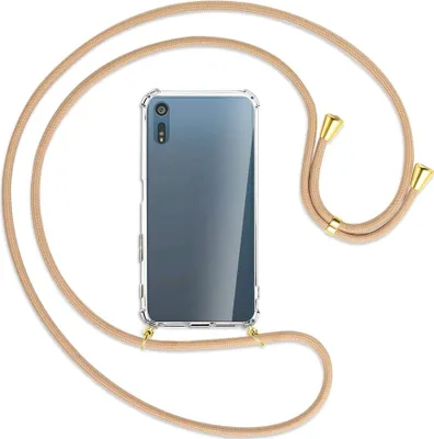 Produktbild von Handykette Backcover-Schutzhülle mit Band (Metall goldfarben) für Sony Xperia XZ, XZs - beige