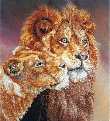 Productafbeelding van Panna platstikset "Leeuwen", 17x19 cm, met vooraf getekend borduurpatroon