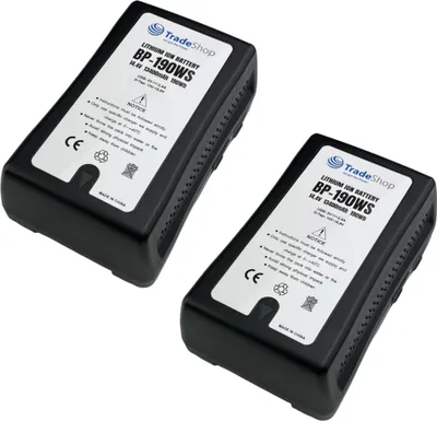 Produktbild von 2x Trade-Shop Li-Ion Akku V-Mount 14,4V 13400mAh 190Wh mit D-Tap USB Ausgang für Sony DSR-250P DSR-600P DSR-650P DSR-652P HDW-800P PDW-850 / Camcorder