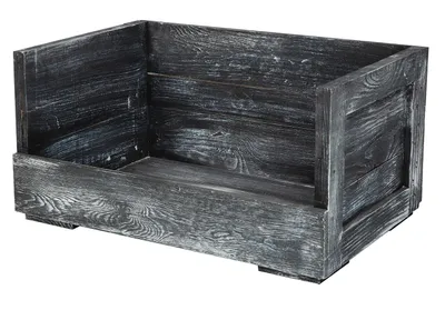 Produktbild von 1x schwarze Holzkiste Shabby Chic mit Tafelfarbe lackiert, beschriftbar /60x40x30cm/ mit Katzenbett