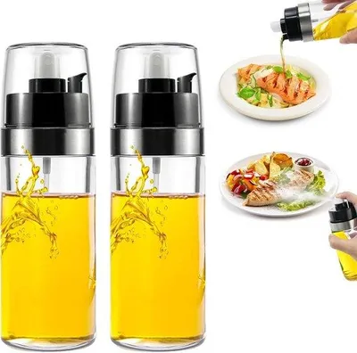 Obrázek produktu pro Všestranná láhev na olej s rozprašovačem a nalévací tryskou v jednom – ideální na vaření, pečení a saláty – 150 ml – sada 2 ks