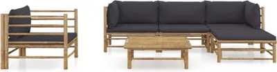 Obrázek produktu pro vidaXL 6dílná zahradní lehátková souprava s tmavě šedými polštáři Bamboo