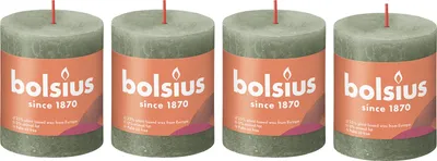 Image de lot de 4 bougies - hauteur 8 cm - diamètre 6,8 cm - Rustique - Vert olive