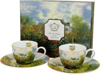Produktbild von DUO ART GALLERY 2er-Set Espressotassen 90 ml THE GARDEN AT ARGENTEUIL mit Untertassen, New Bone China Porzellan