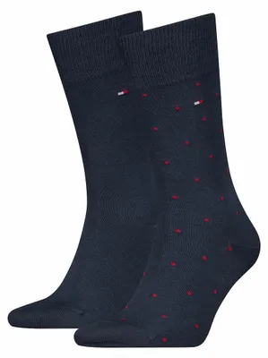 Obrázok produktu pre Pánske ponožky Tommy Hilfiger s bodkami, 2 ks v balení – červená a námornícka modrá – veľkosť 39–42