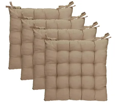 Produktbild von Betz 4 Stück Stuhlkissen mit Bändern - Sitzkissen für Außen oder Innen Größe 40 cm x 40 cm weich gefüllt Farbe beige