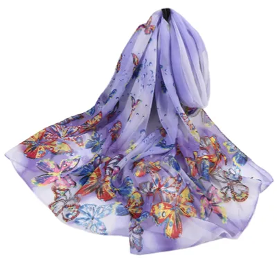 Produktbild von Chiffon-Schal, dekorativ, atmungsaktiv, ultradünn, lang, weich, mit Schmetterlingsmuster, lässiges Accessoire