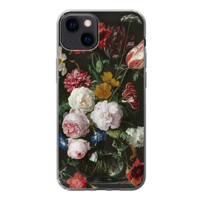 Produktbild von MuchoWow® Handyhülle Schutzhülle Hülle für iPhone 13 Stilleben mit Blumen in einer Glasvase - Gemälde von Jan Davidsz. de Heem Silikon Softcase Handy Hülle - Karteninhaber