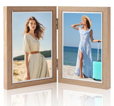 Productafbeelding van Fotolijst, 10 x 15 cm, dubbelzijdige houten vouwfotolijst