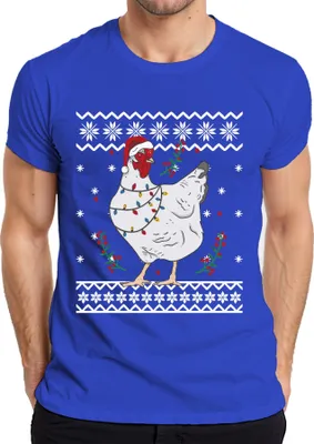 Produktbild von Huhn Weihnachtsmütze Hühnerfreunde - Ugly Christmas Sweater Weihnachten Herren T-Shirt, Blau, 3XL